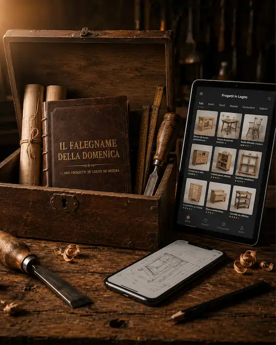 La cassa con il libro dei progetti e il tablet con la libreria digitale